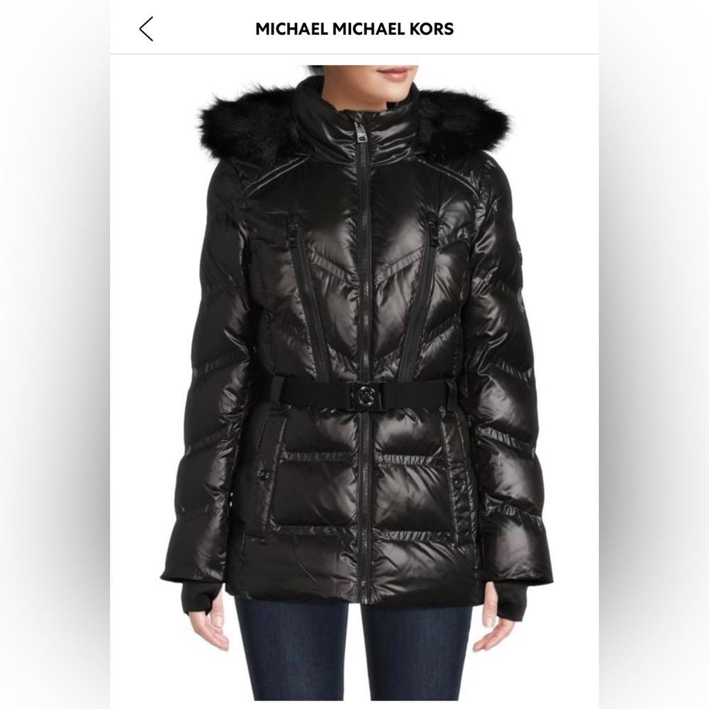 Michael Kors Faux Fur Belted Trim Coat Size Medium